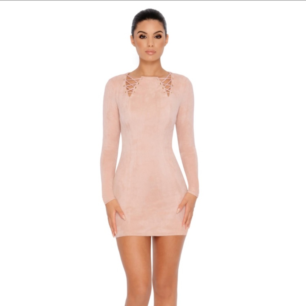 OhPolly Suede Mini Dress in Blush